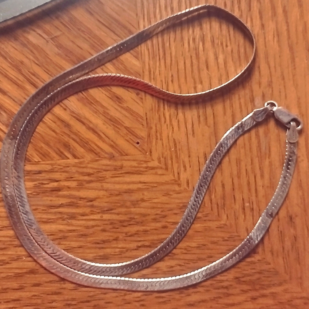 Vintage FMC .925 Sterling Silver Italy Flat Herringbone 18" Long Necklace
